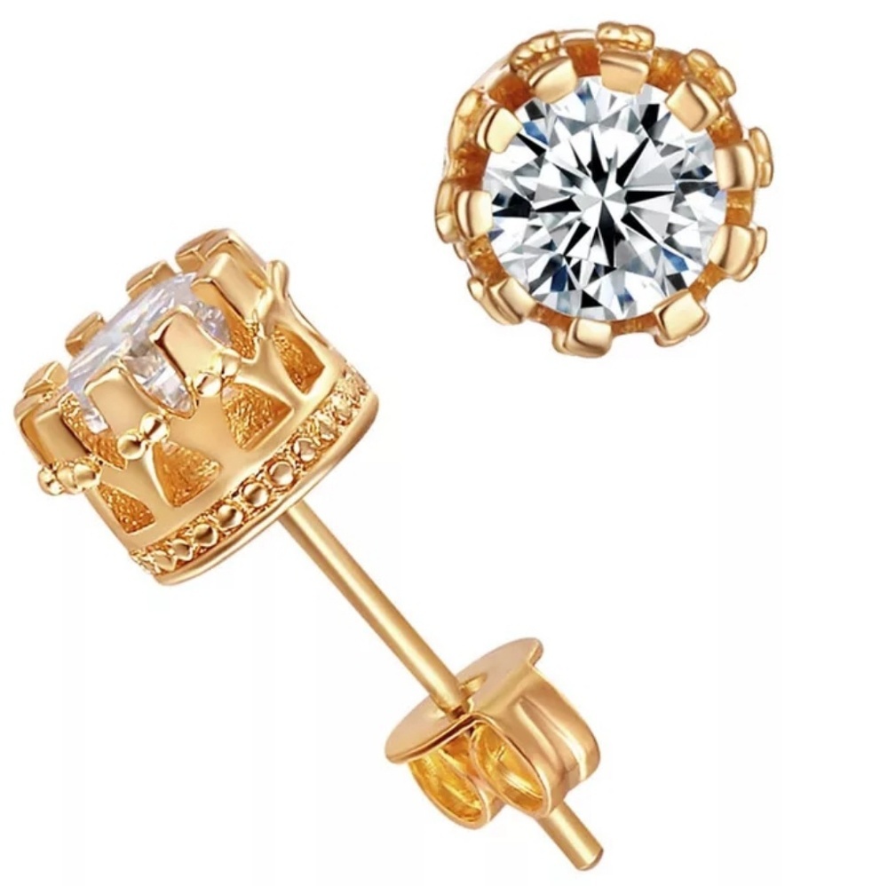 925 Sterling Silver 8mm Cz 2 Carat Crown Studs